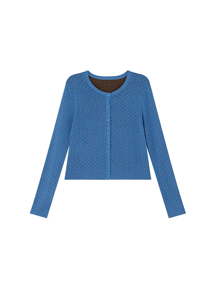 KANO Polka Dot Slim Fit Long-Sleeve Cardigan
