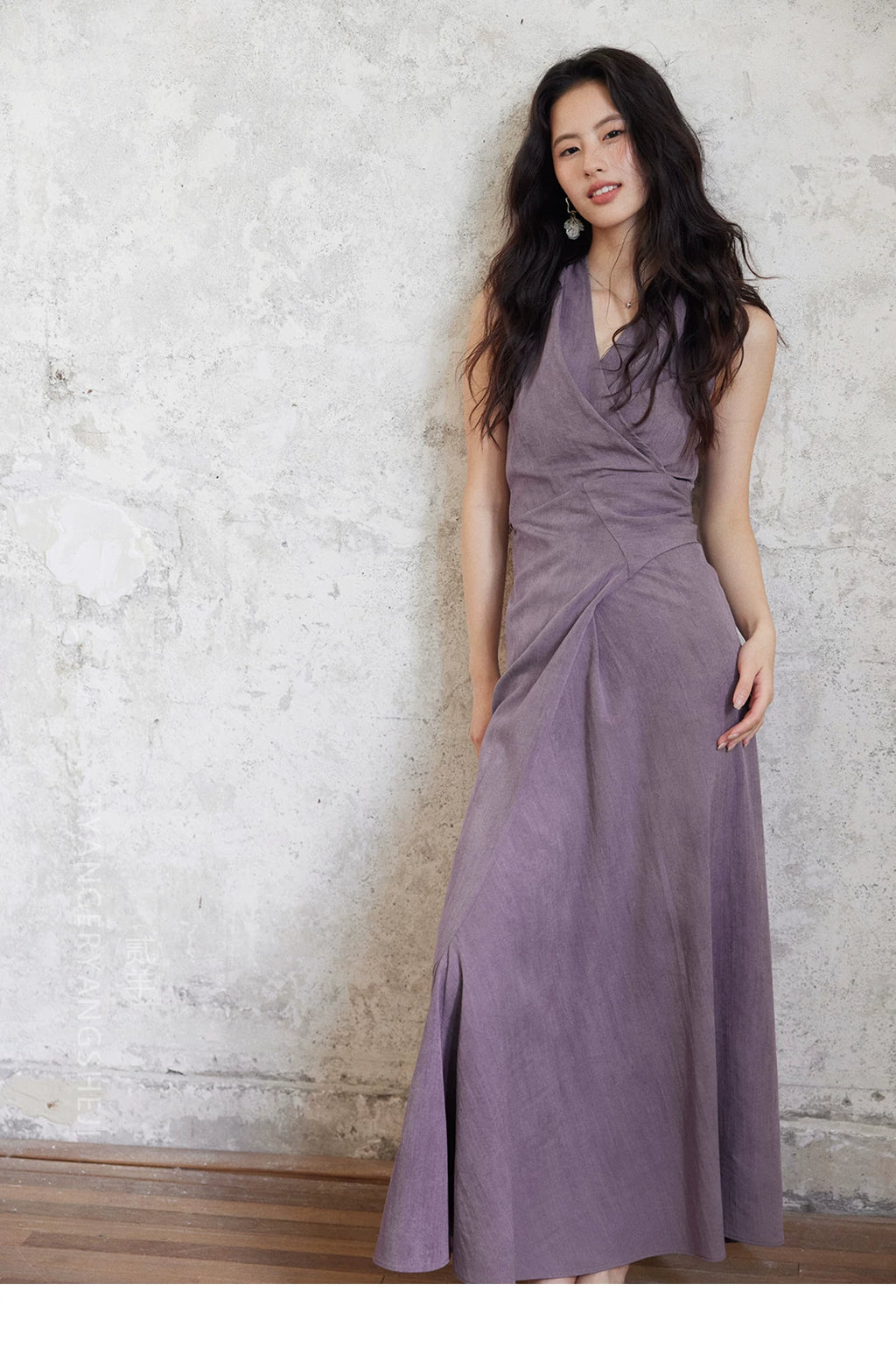TYANG Temperament Purple V-neck Neck Strap Dress