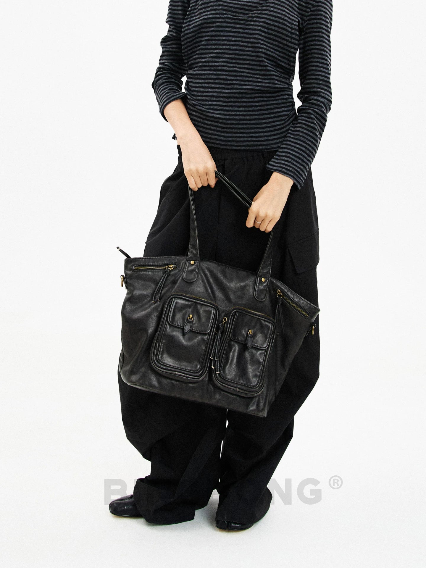 BINGBONG Multi-pocket Retro Large-capacity Tote Bag