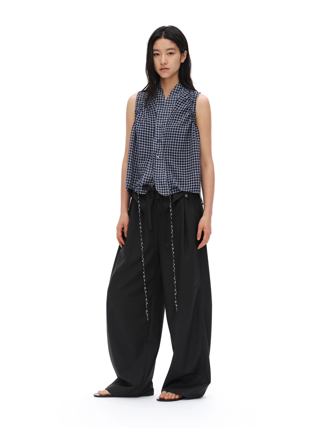 Oinimi Waist Head Loose Drape Strap Wide Leg Slacks