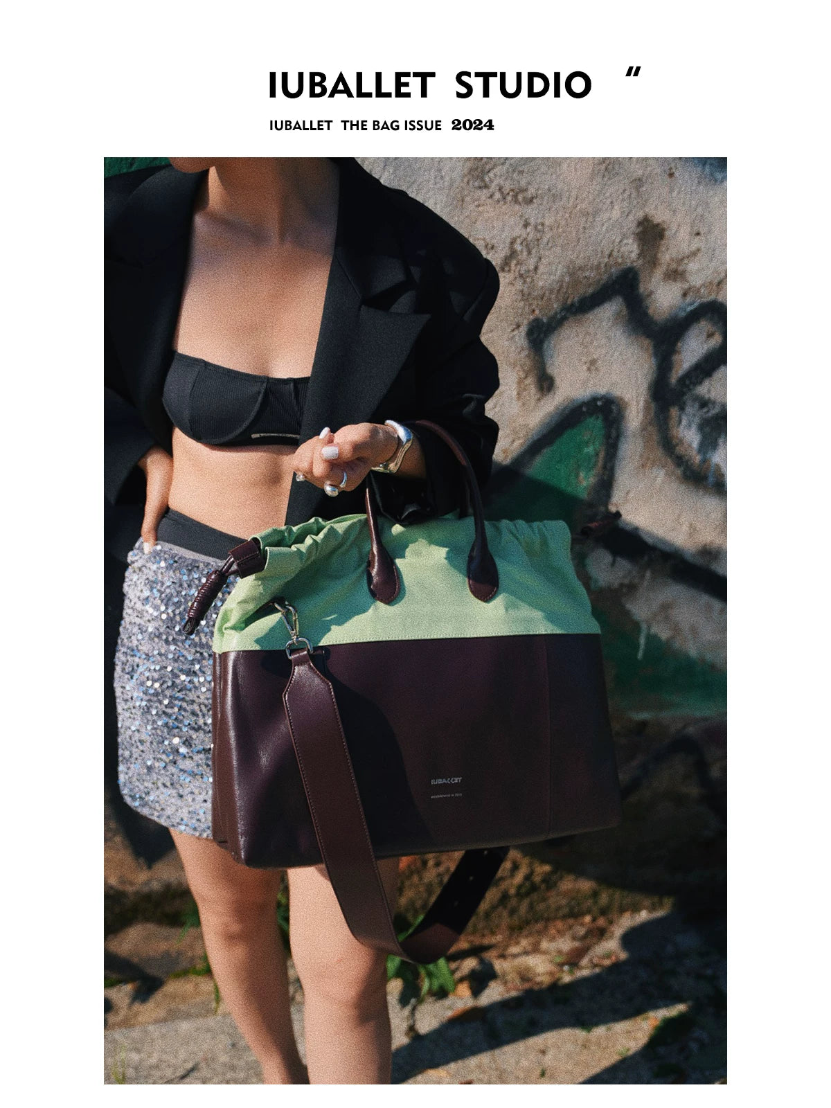 IUBALLET Green Faux Leather Top-Handle Tote