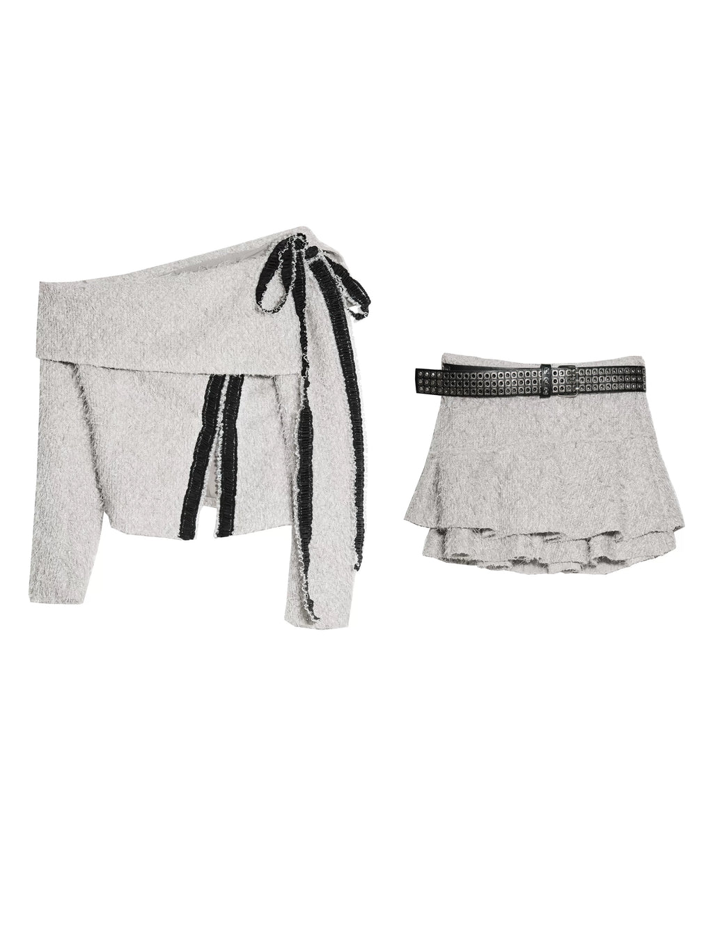 JNYLON Hairy Off-the-Shoulder Two-Piece Set