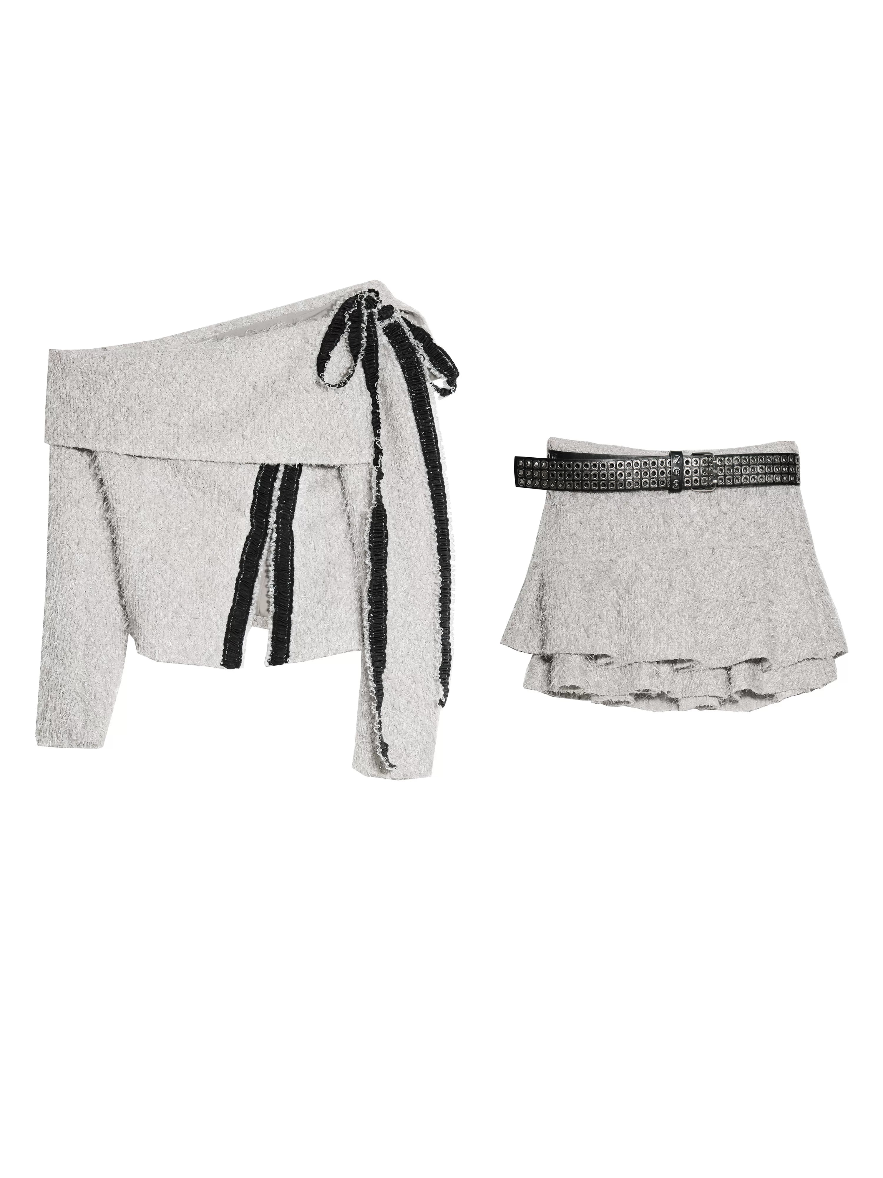 JNYLON Hairy Off-the-Shoulder Two-Piece Set