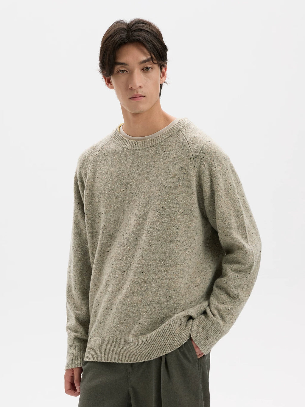 BUTTBILL Contrast Knit 80% Wool Relaxed Crew Neck Sweater
