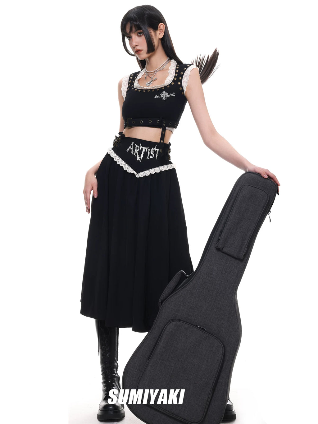 SUMIYAKI Punk Guitar Pearl Layered Choker Necklace