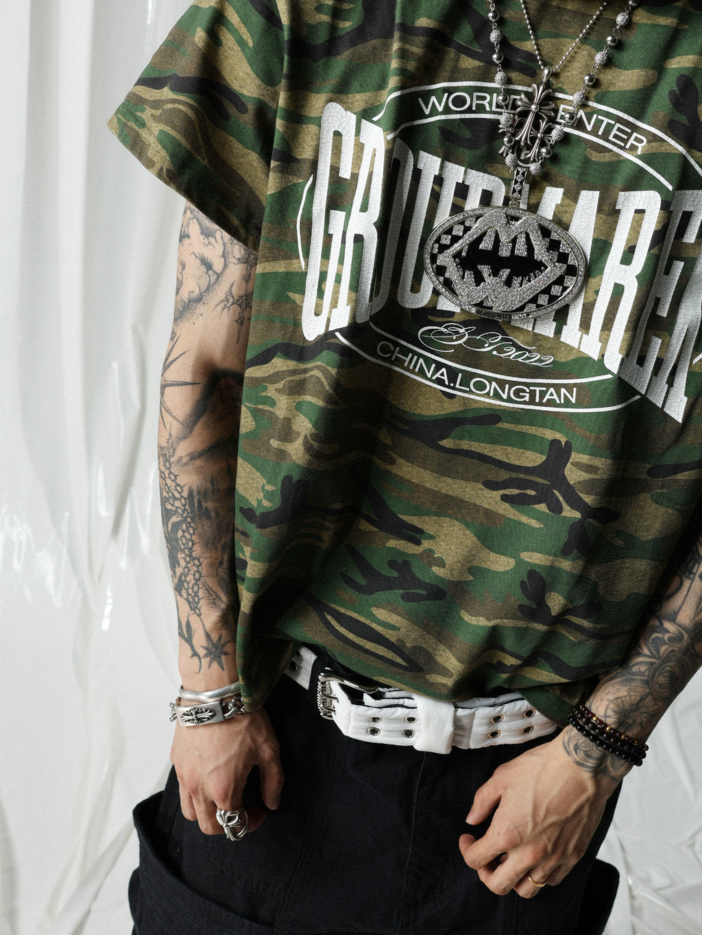 GROUP MAREK Military Green Camo 230g Breathable Drop-Shoulder Tee