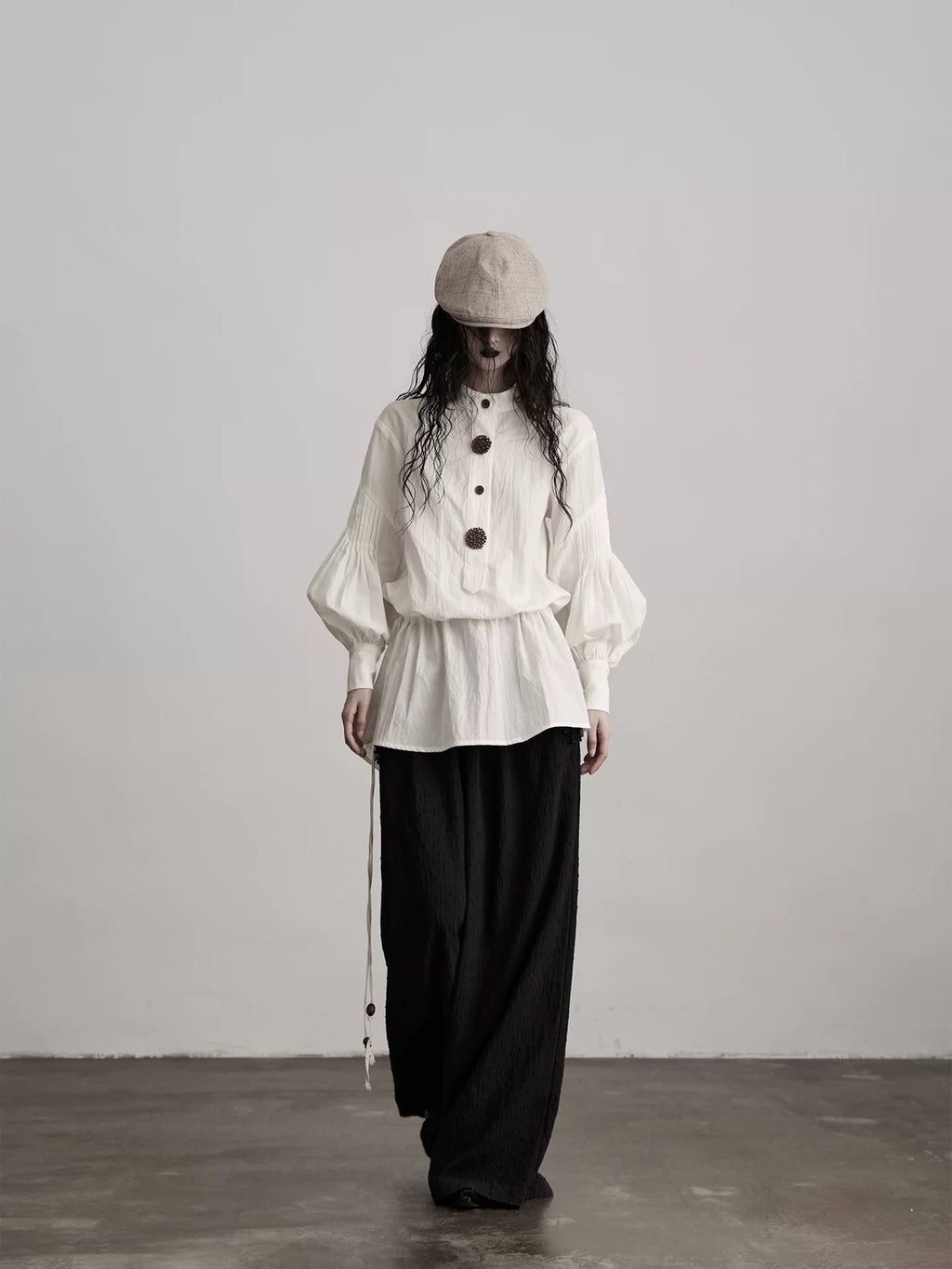 INDULGE Drawstring Vintage Long Sleeve Shirt