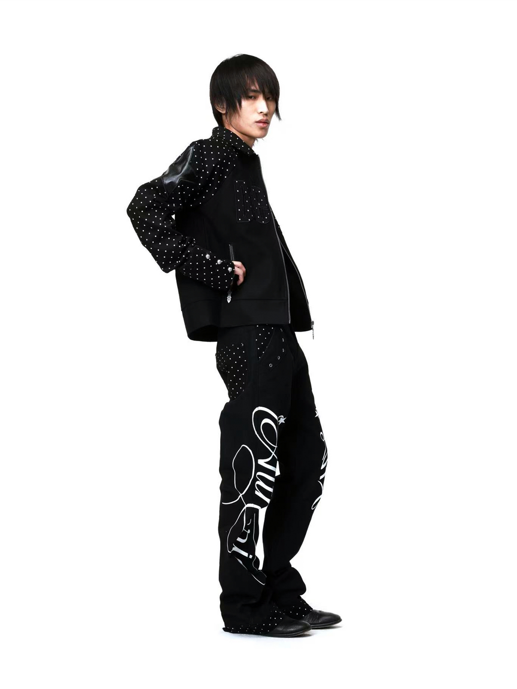 DETW Vintage Polka Dot Notched Collar Patchwork Jacket