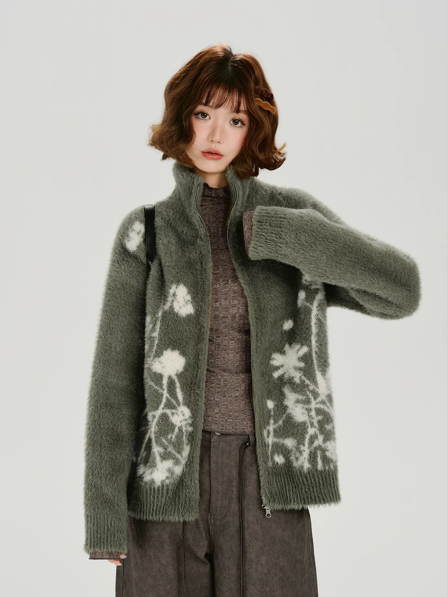 Girlyhalo Vintage Turtleneck Knitted Sweater Jacket