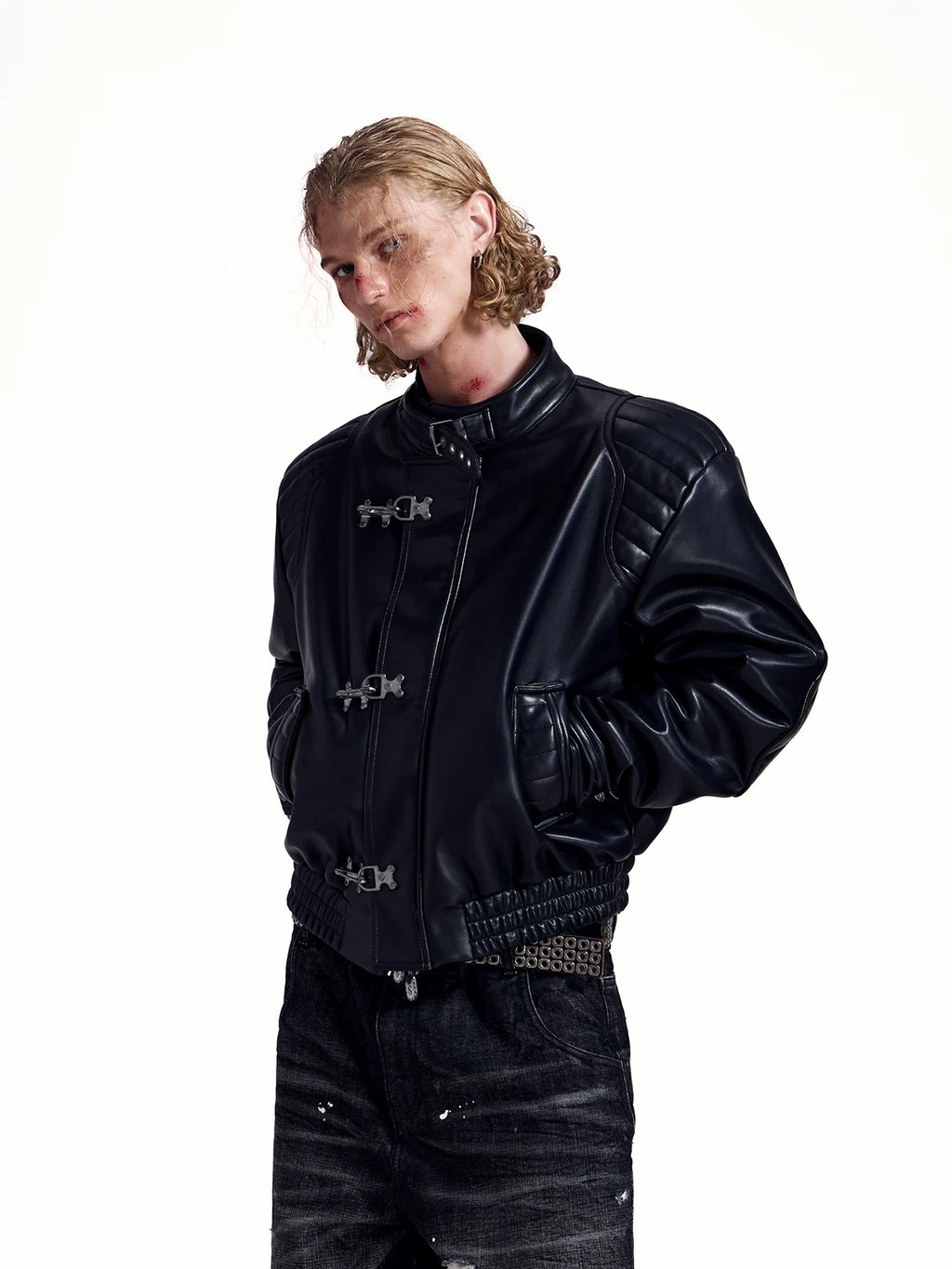 HAS2SONS 25FW Patchwork Leather Jacket with Thick Mink Fur Contrast Lining