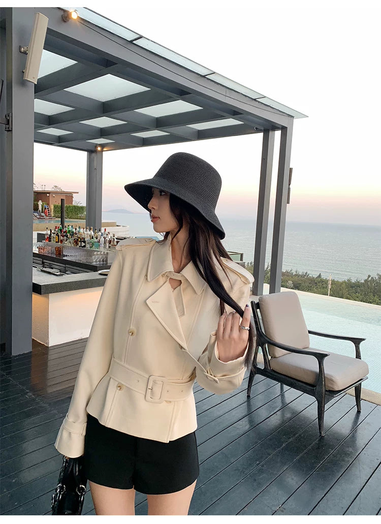 Pusumede Temperament Lapel Short Trench Coat