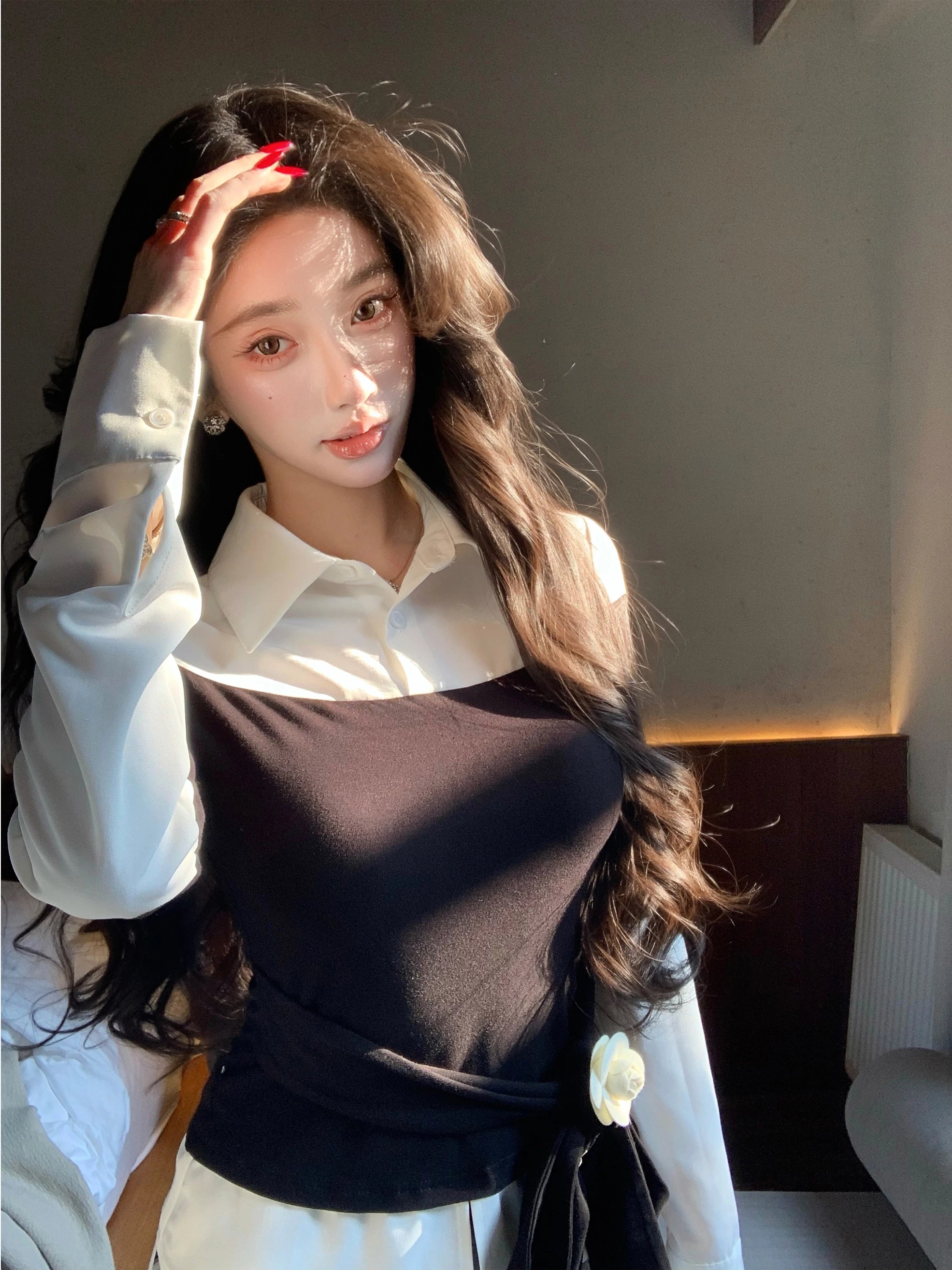 Barb Chill Vintage Short Fake Two-Piece Knitted Shirt