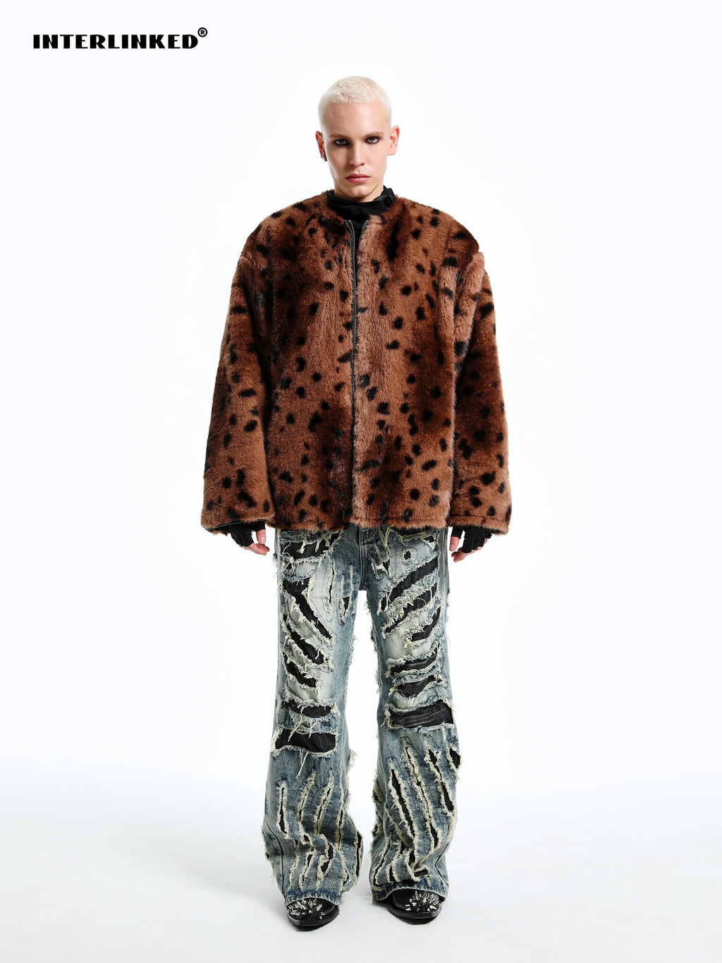 INTERLINKED Vintage Snow Leopard Print 400g Windproof Loose-Fit Coat
