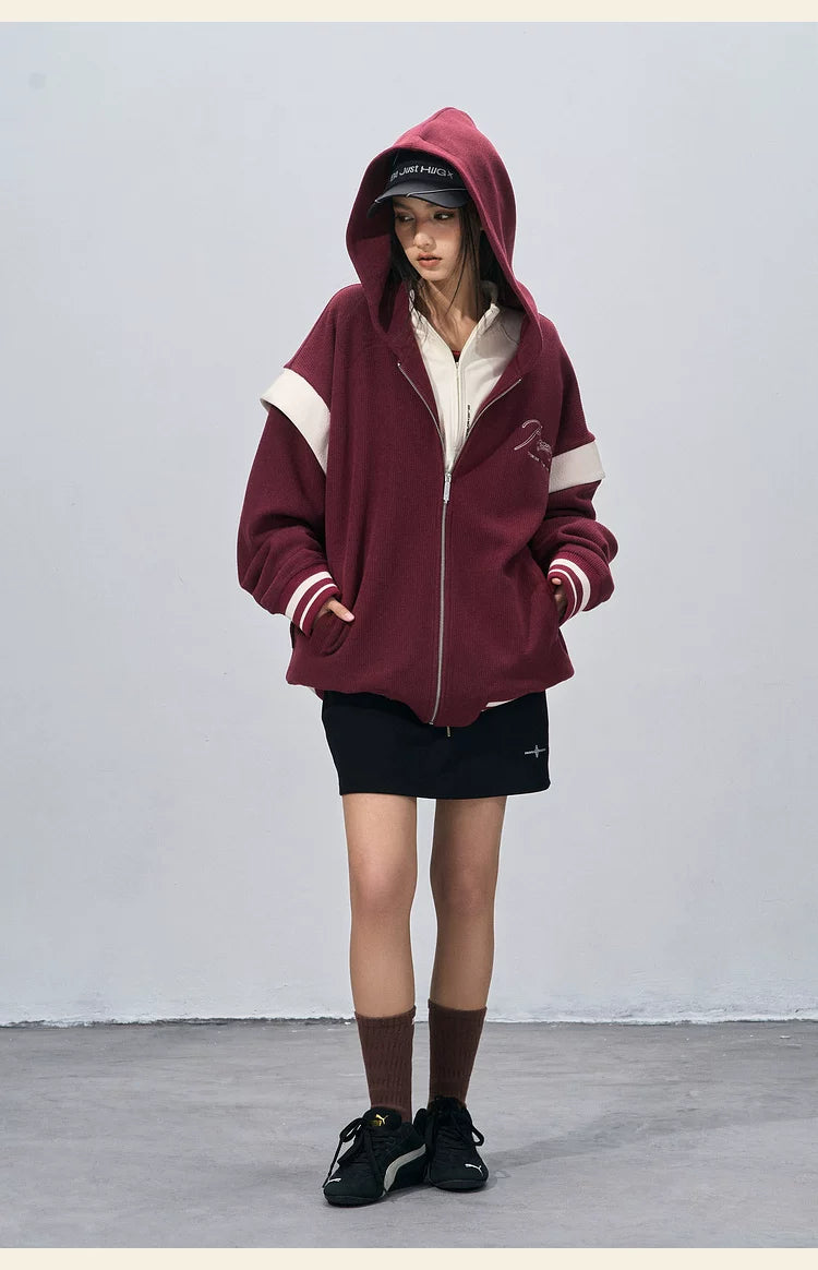 BJHG Corduroy Contrast Fake Two-piece Hooded Jacket