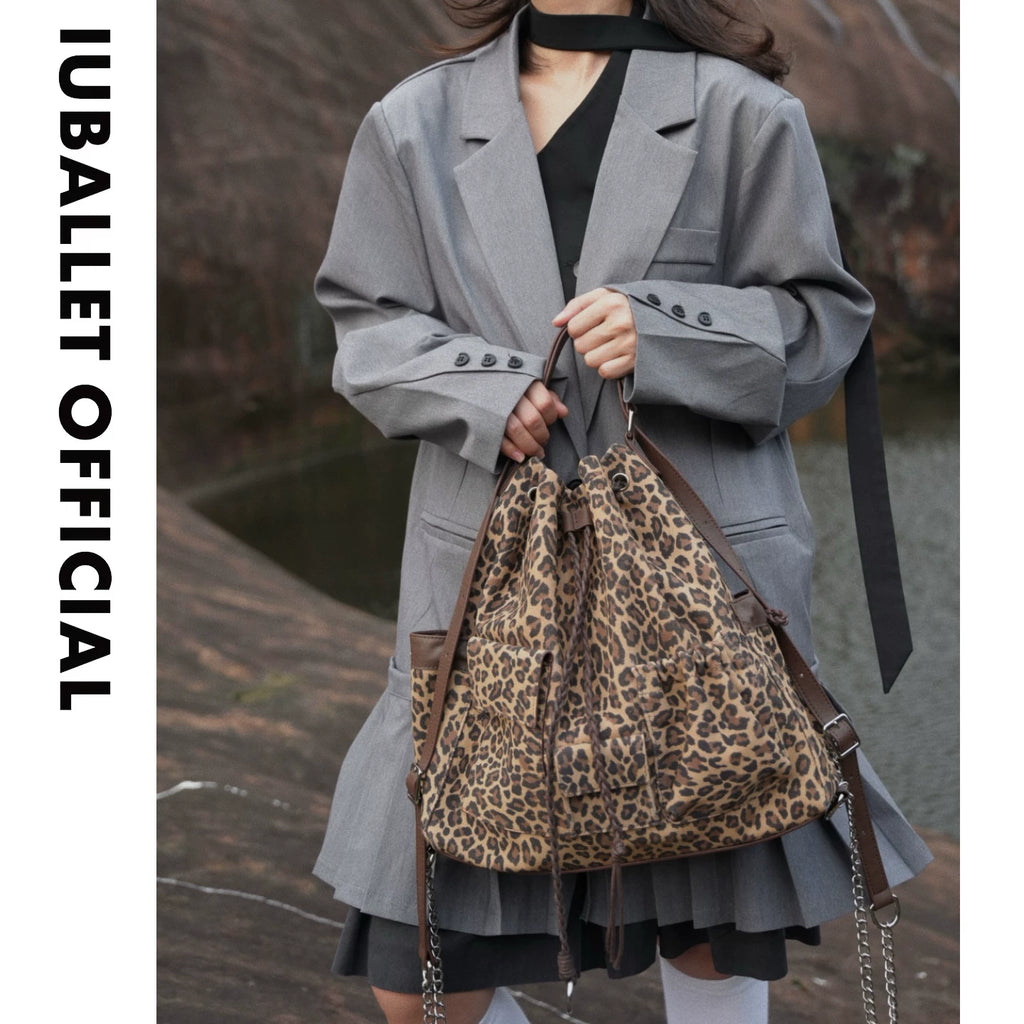IUBALLET Pink Leather Drawstring Bucket Bag