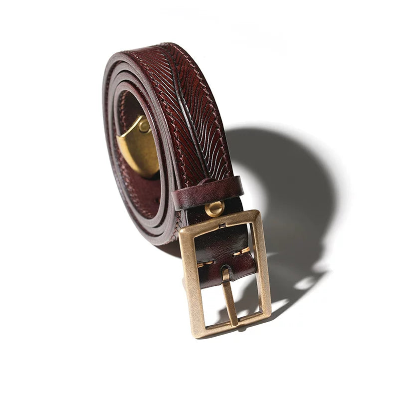 Mbbcar Vintage Hand-Carved Leather Belt