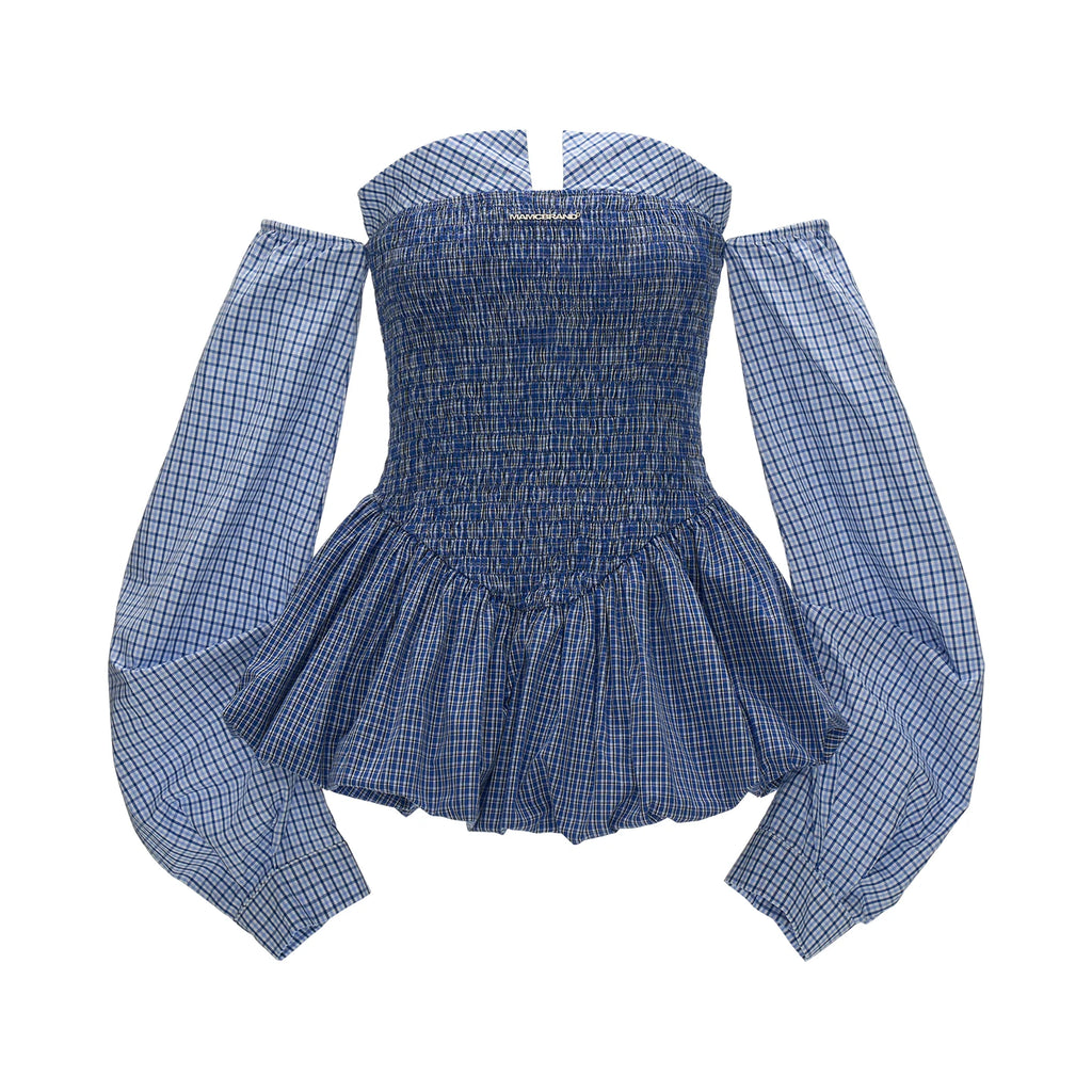 MAMC Striped Shirred Strapless Bubble Dress