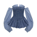 MAMC Striped Shirred Strapless Bubble Dress
