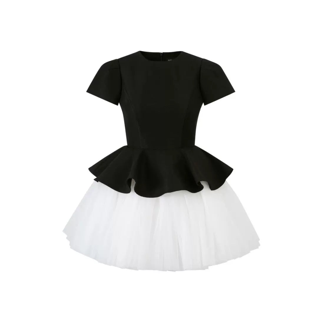 Avenement Mesh Stitching Temperament Waist Dress