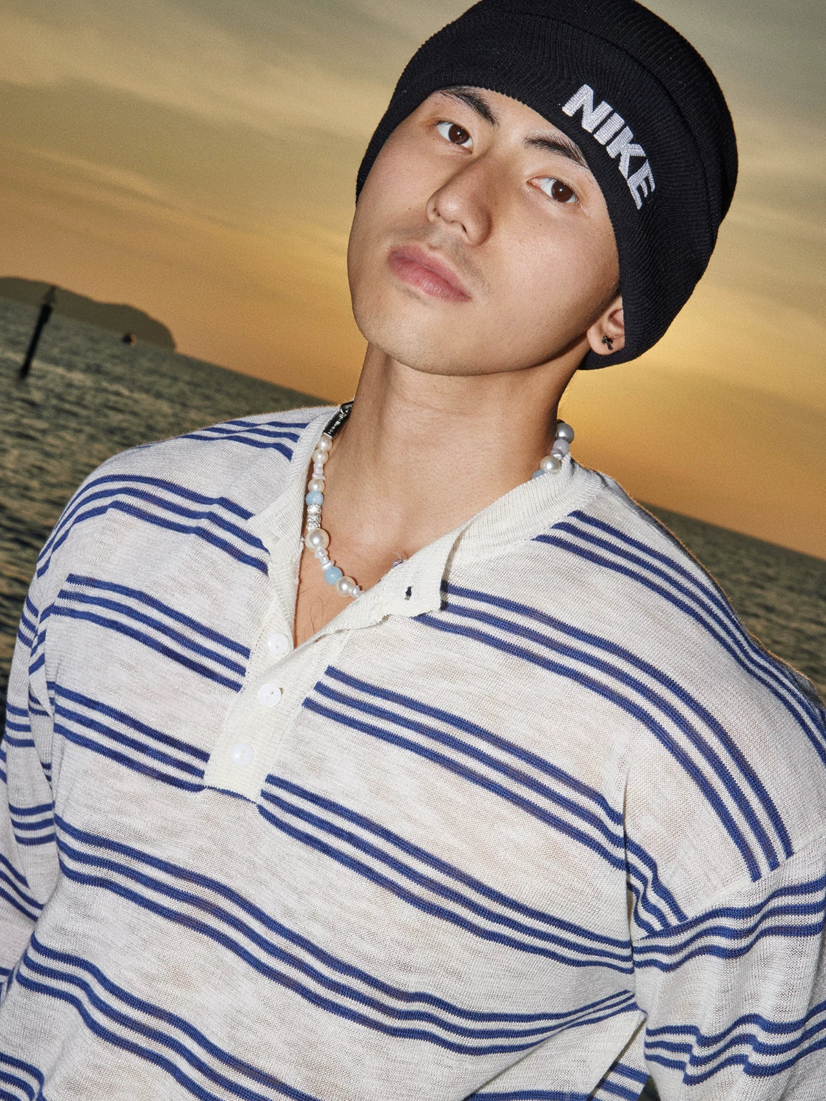 PAPASLILMONSTER Island Stripe Breathable Relaxed Long-Sleeve Tee