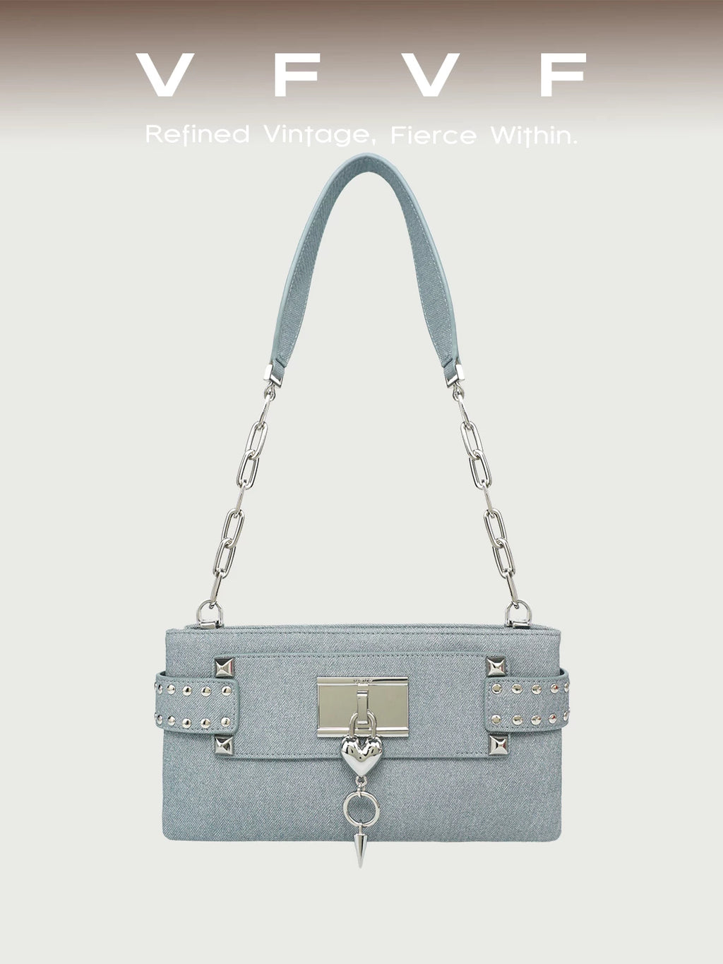 VFVF Denim Blue Faux Leather Zip-Top Crossbody Bag