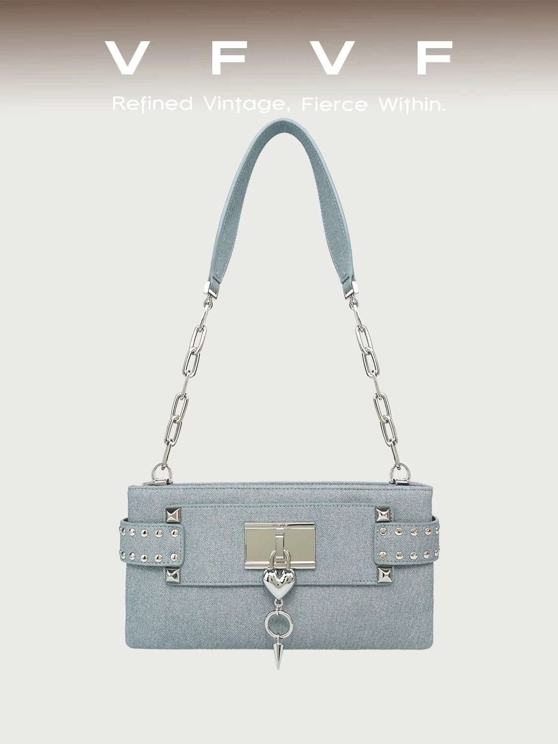 VFVF Denim Blue Faux Leather Zip-Top Crossbody Bag