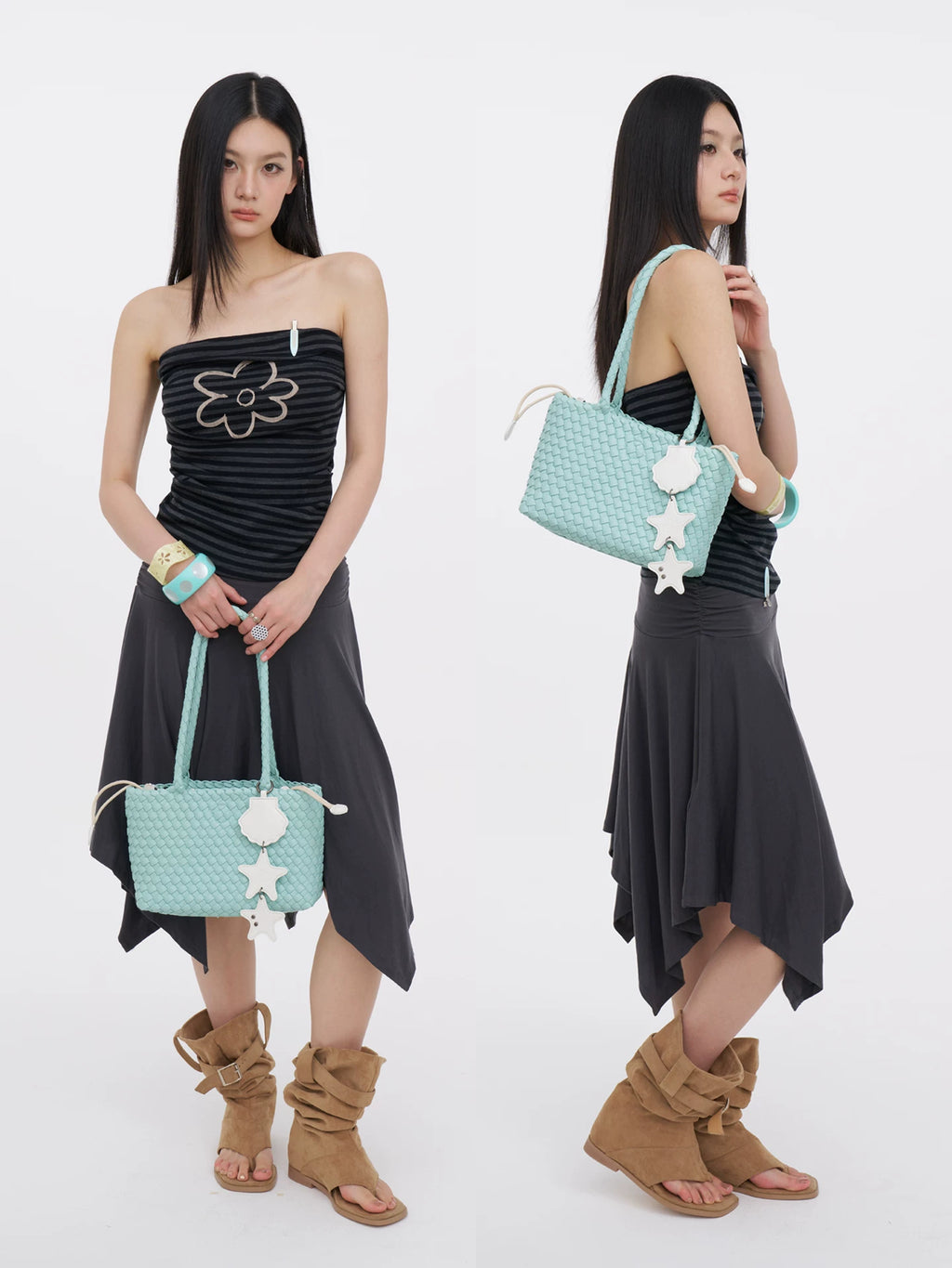 JANDRESS Mint Green Woven Polka Dot Underarm Bag