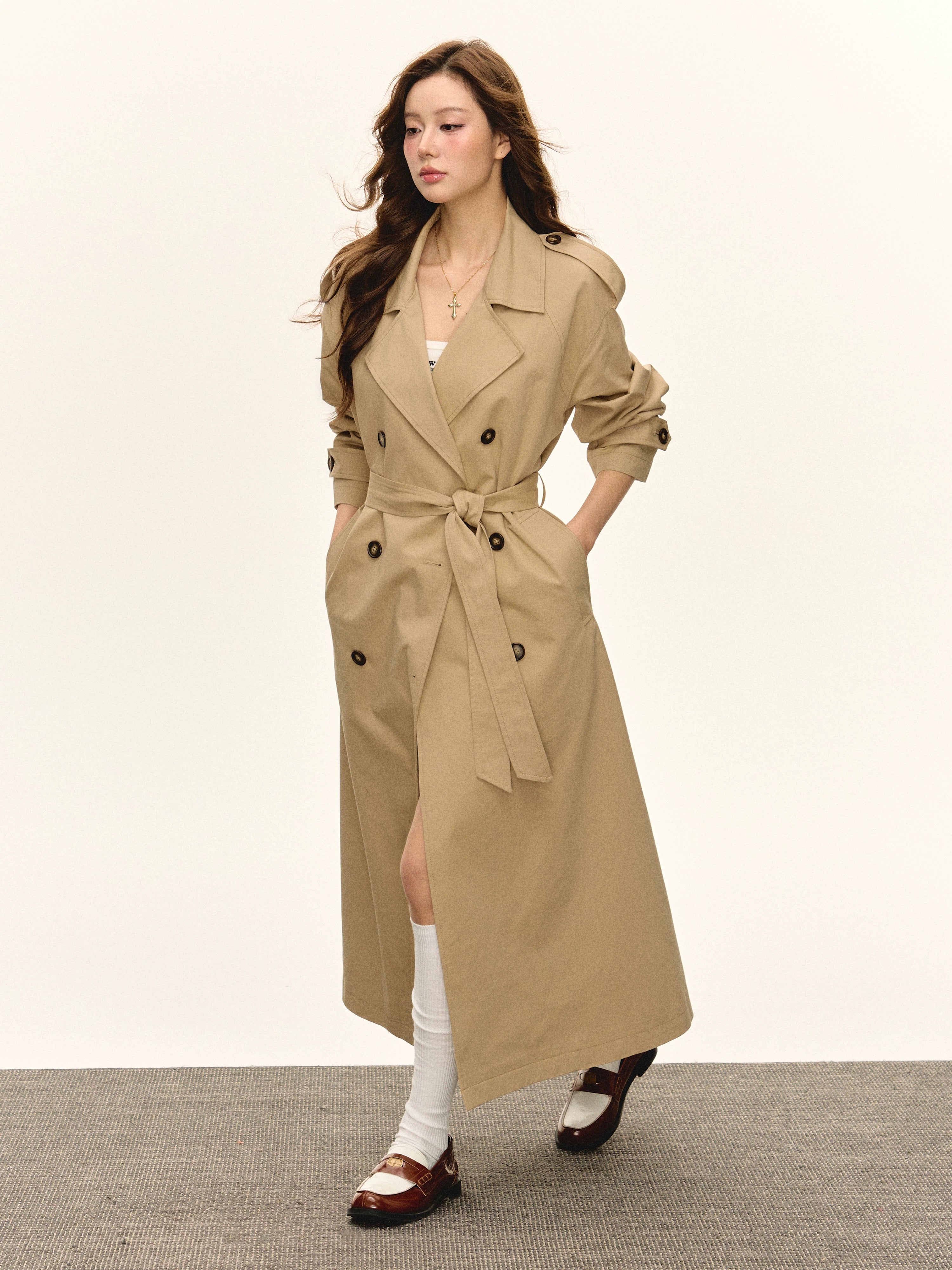 Ariseism Vintage Lapel Double-Breasted Temperament Windbreaker Jacket
