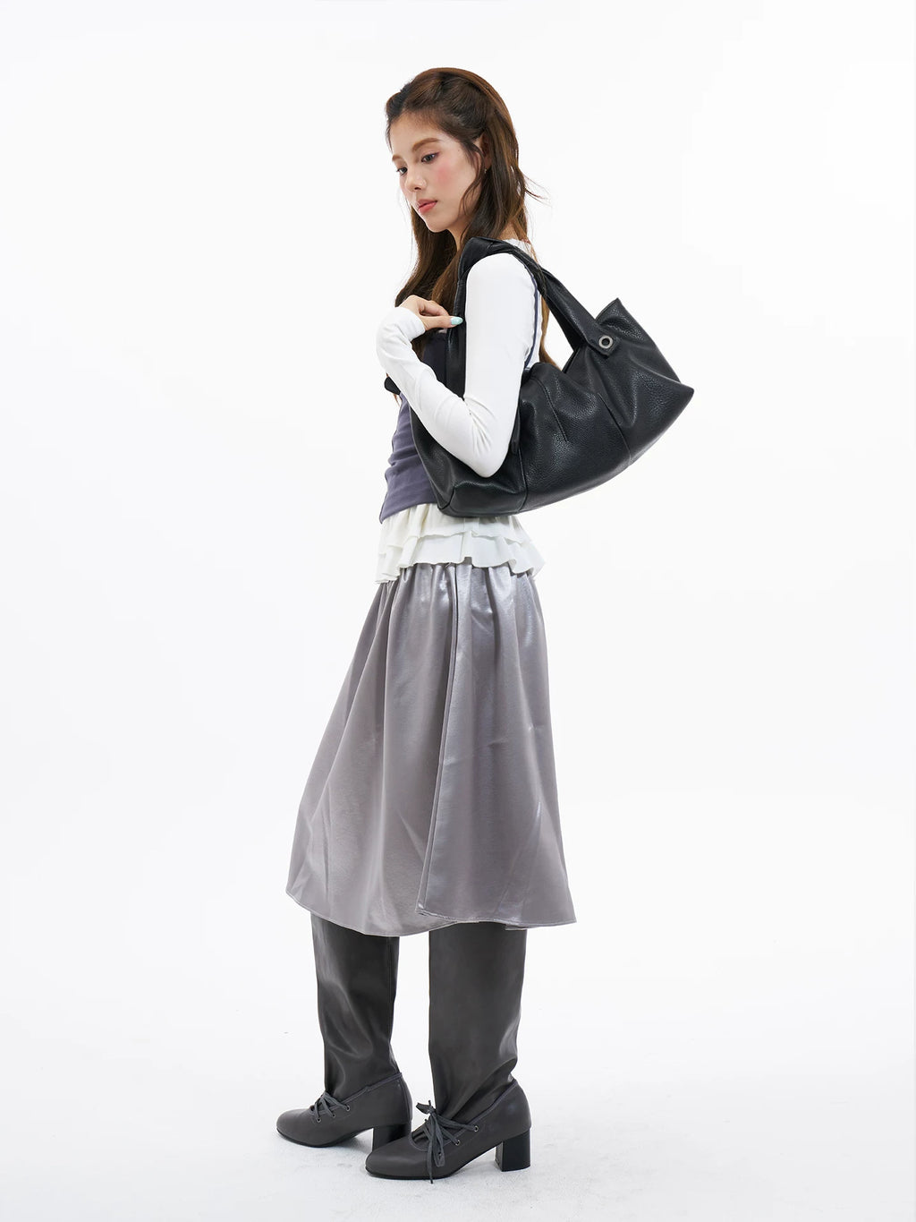 JANDRESS Black PU Leather Zip-Top Underarm Bag