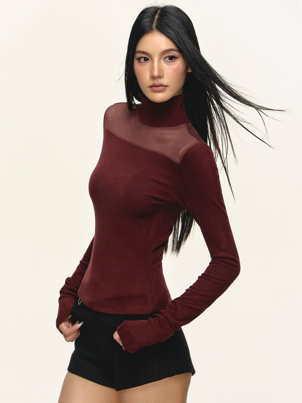 Anna Aneae High Neck Slim Skinny Knitted Bottom Long Sleeves