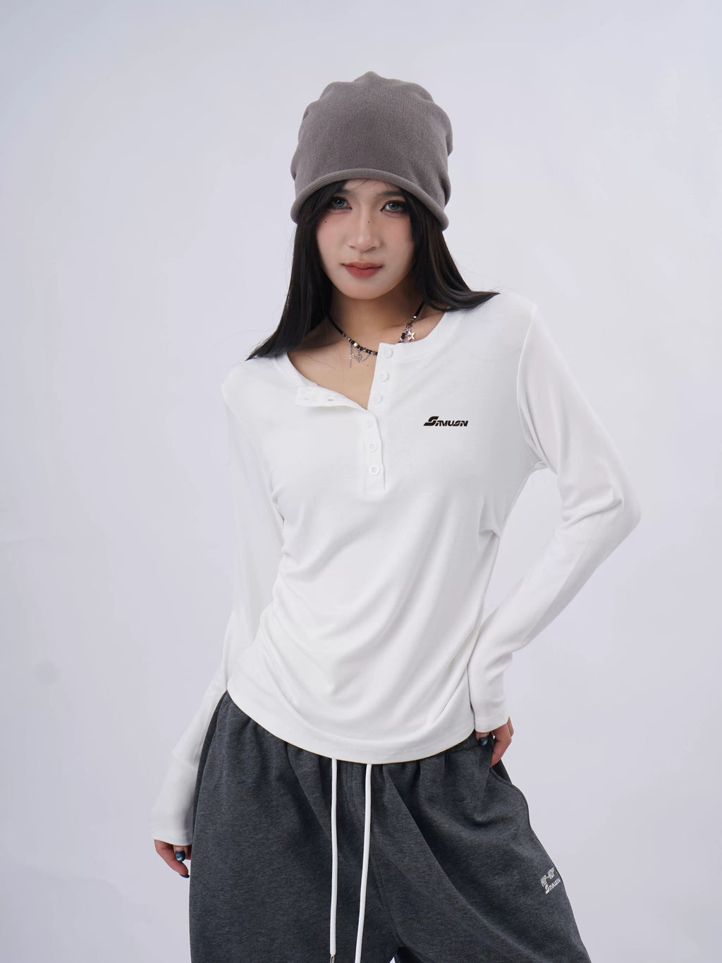 SAMUSAN Side Seam Pleated Skinny Long Sleeve