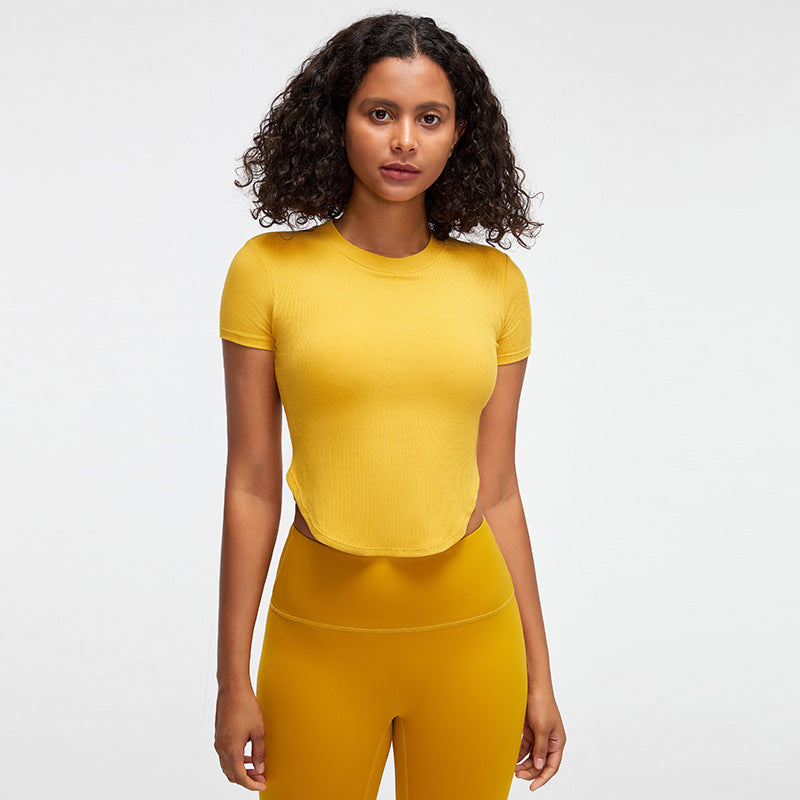 Athena Lulu Ribbed Sports Short Sleeve Blouse with Chest Pads