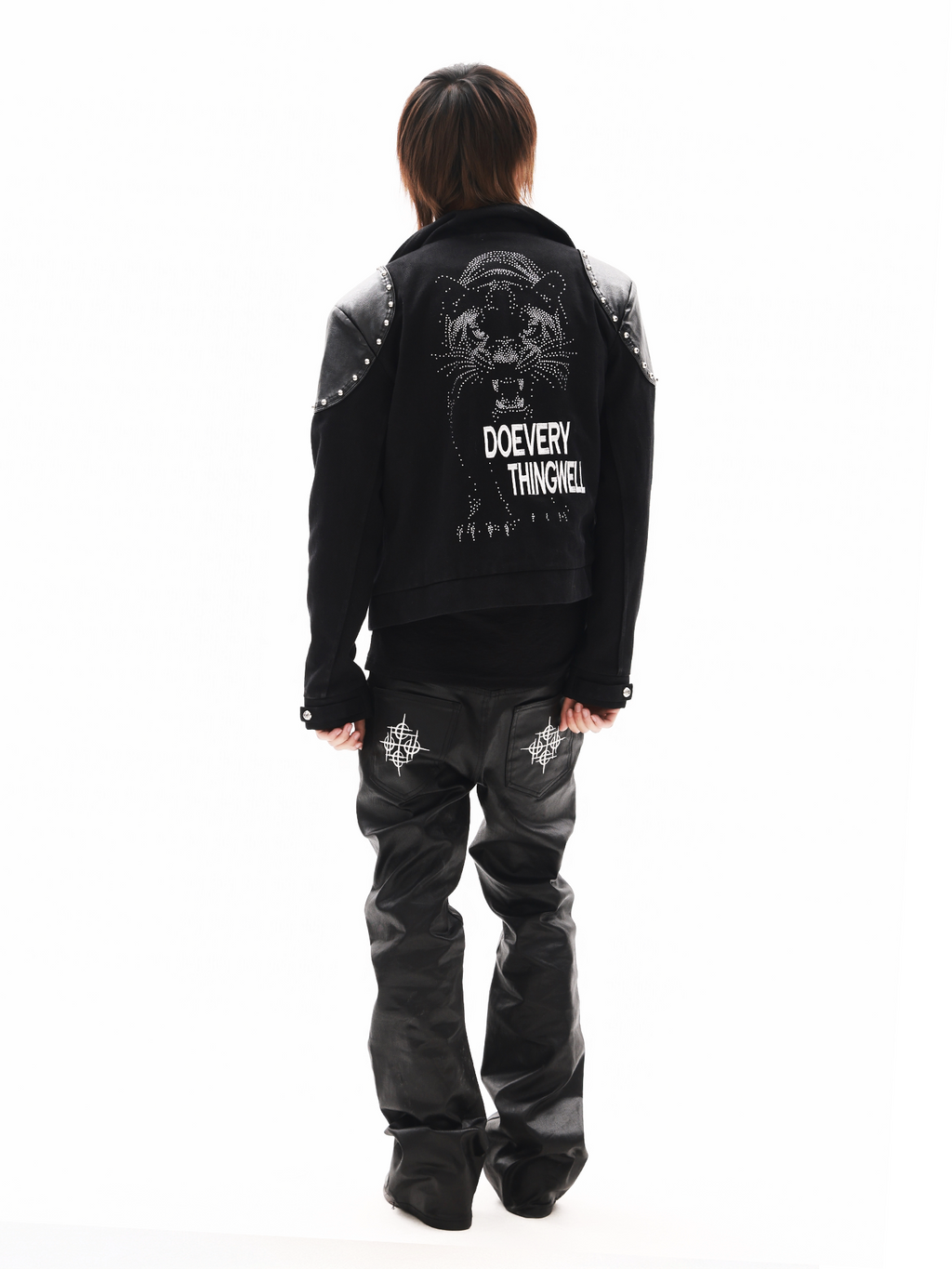 DETW Black Panther Studded Rhinestone Washed Jacket
