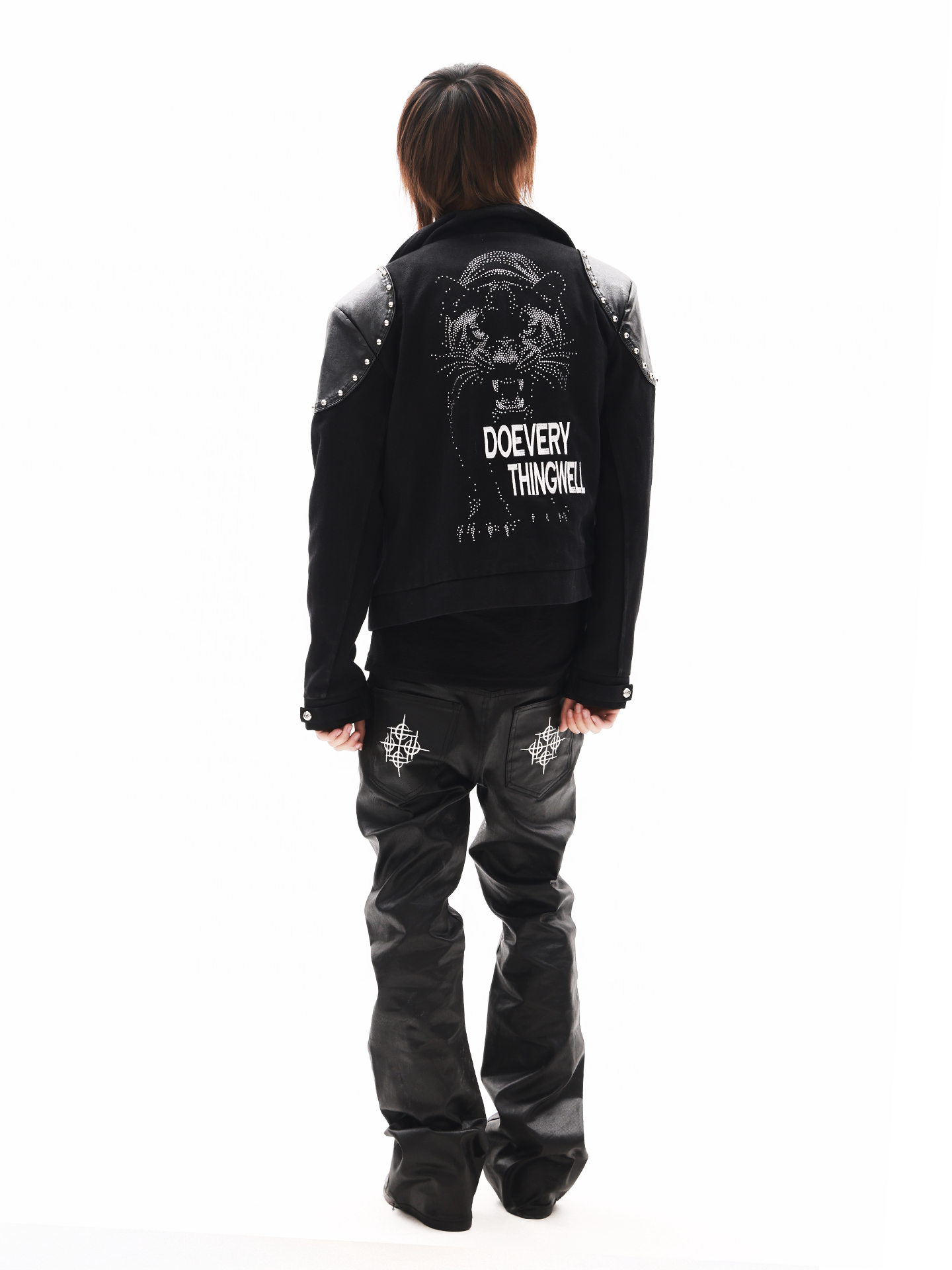 DETW Black Panther Studded Rhinestone Washed Jacket