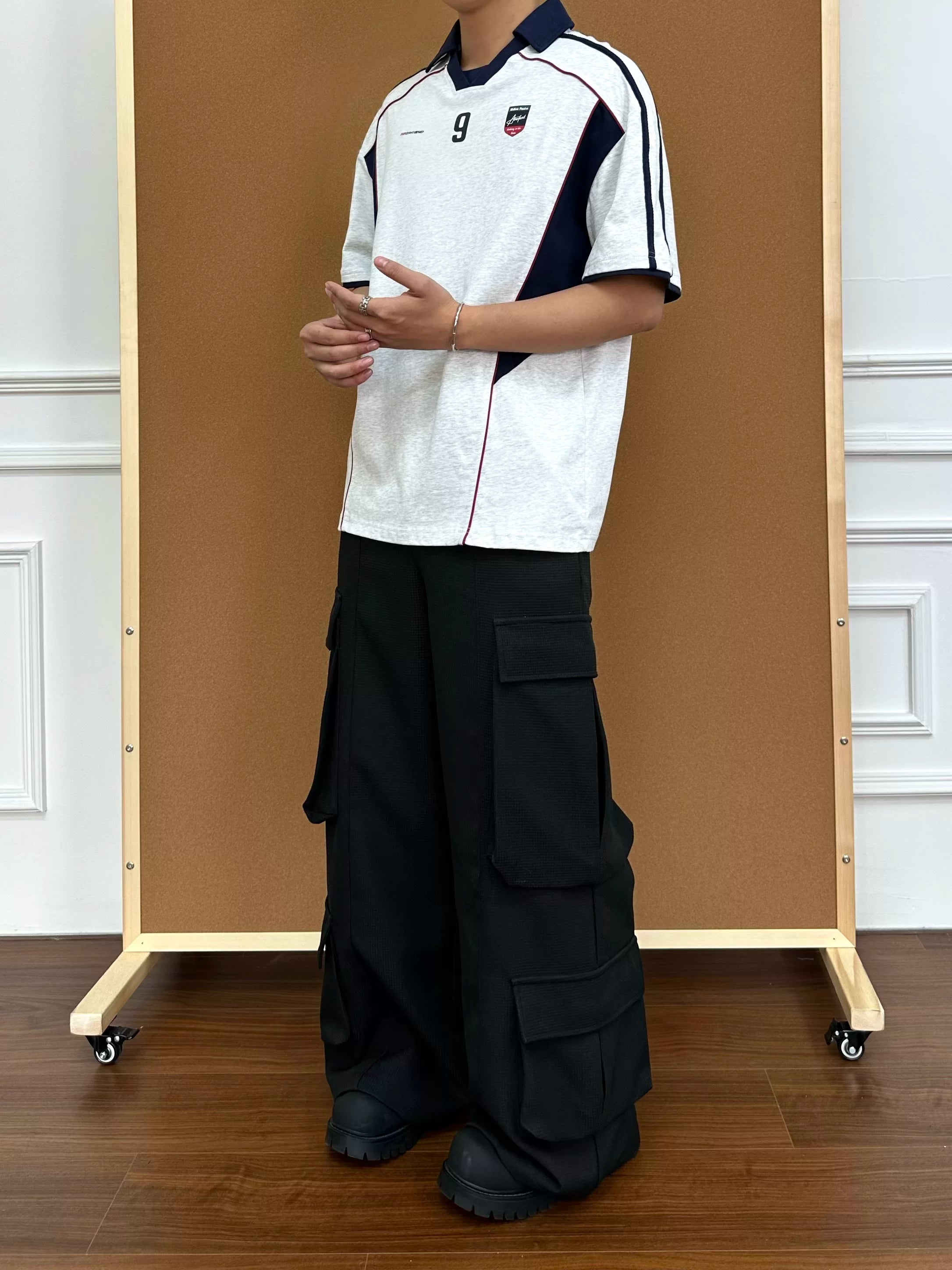 BeOurRule Splicing Letter Print Loose Polo Collar Tee