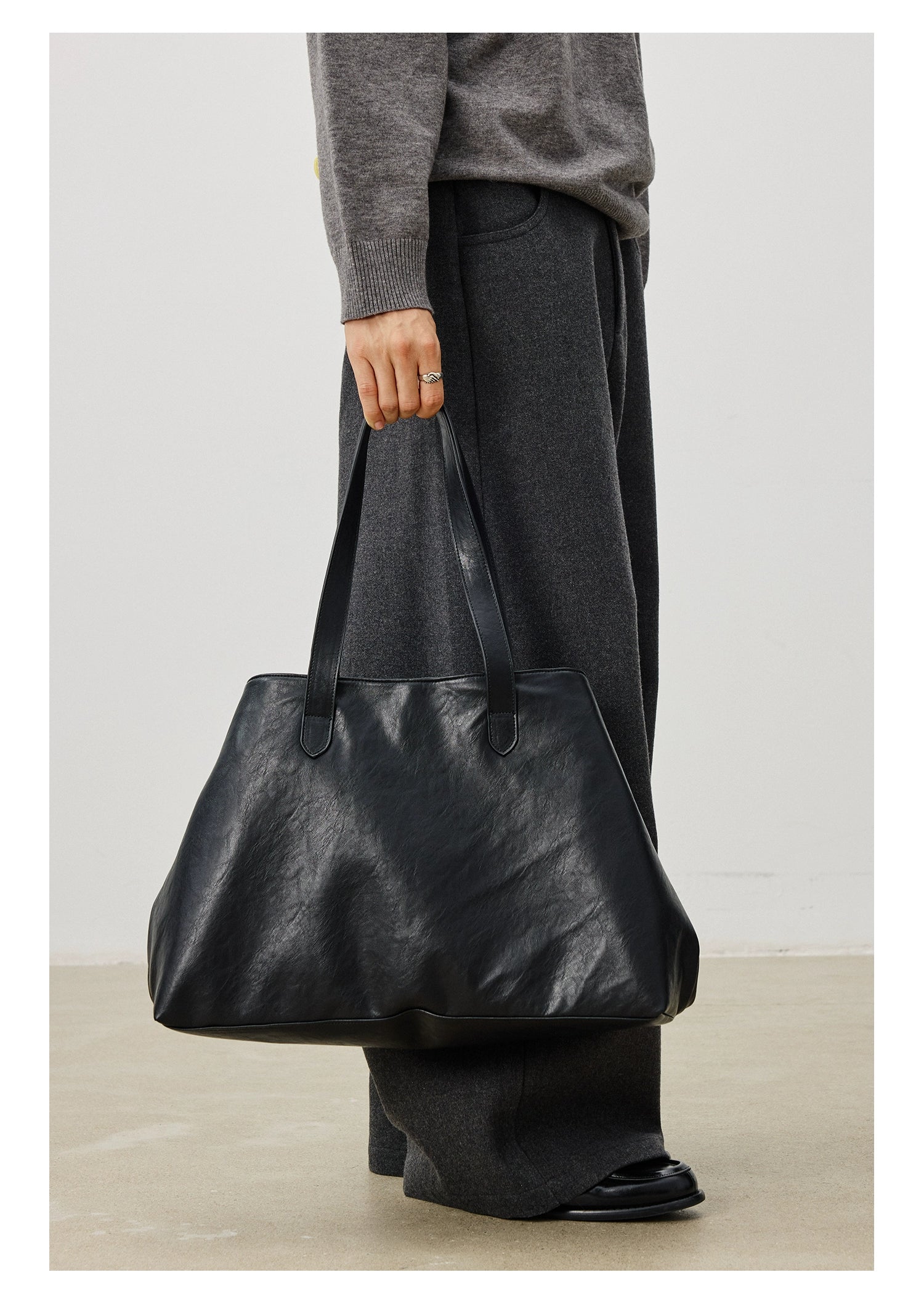 LR MADE Dark Suede Shoulder Tote Bag