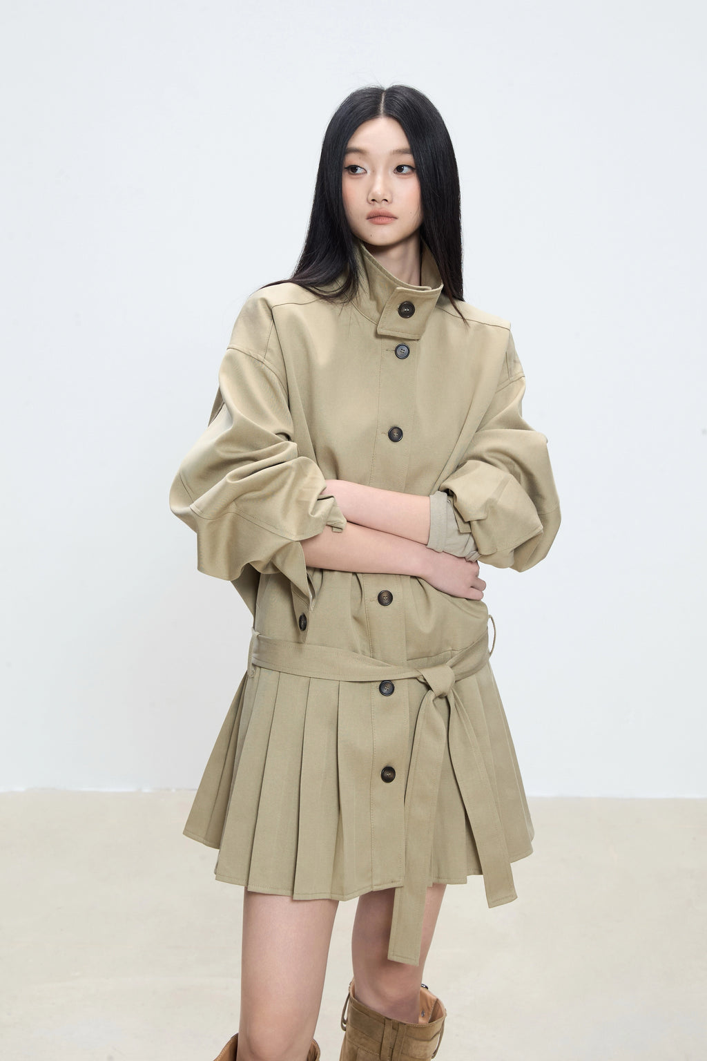 WITHMIN Loose Slimming Casual and Versatile Mid-length Trench Coat