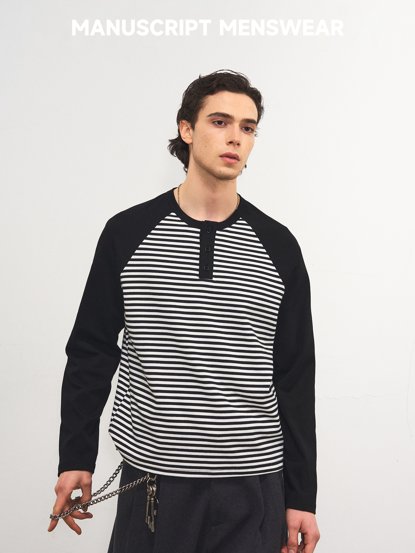 MANUSCRIPT Color Matching Striped Shoulder Sleeve Casual Long Sleeve