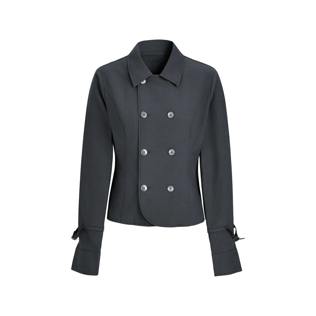 JIKOO Notch Lapel Double-Breasted Cropped Jacket