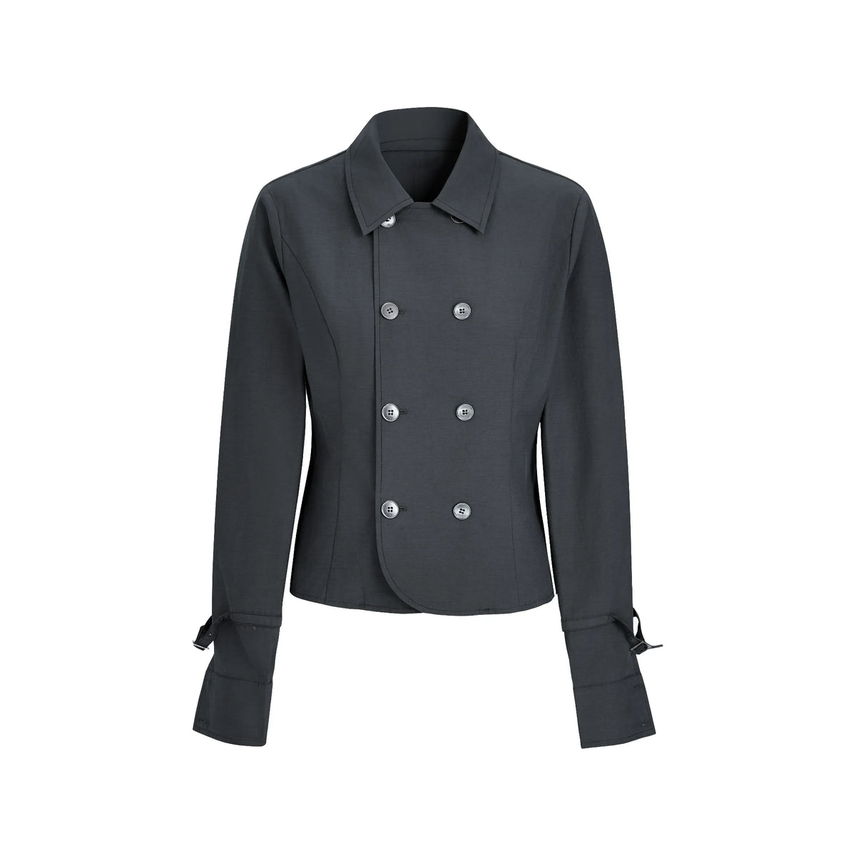 JIKOO Notch Lapel Double-Breasted Cropped Jacket