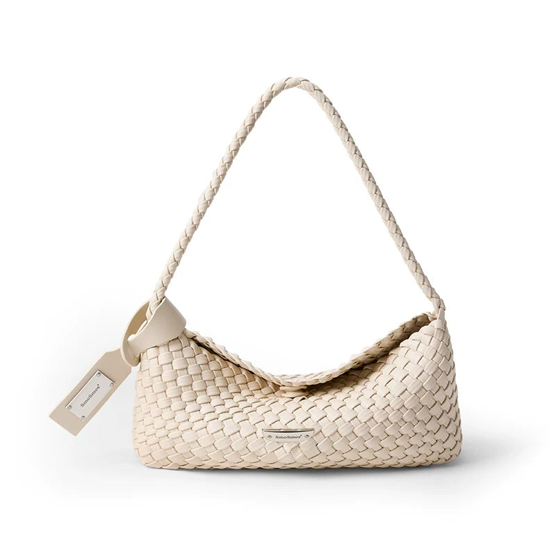 SmoSmos nut White Woven Shoulder Bag - Magnetic Snap