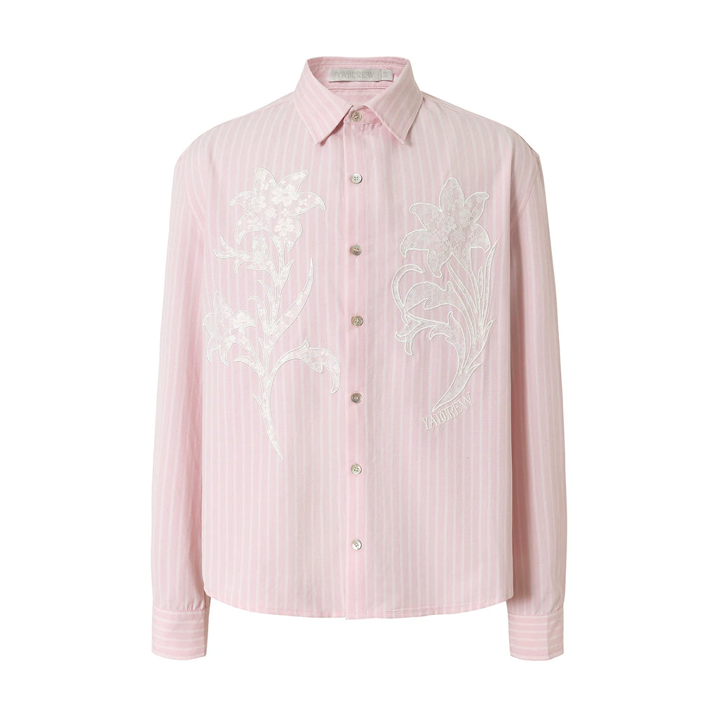 YADcrew Striped Embroidered Relaxed Long-Sleeve Shirt