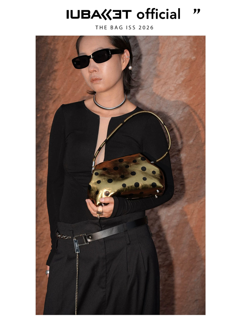 IUBALLET Gold Polka Dot Faux Leather Zip Crossbody Bag