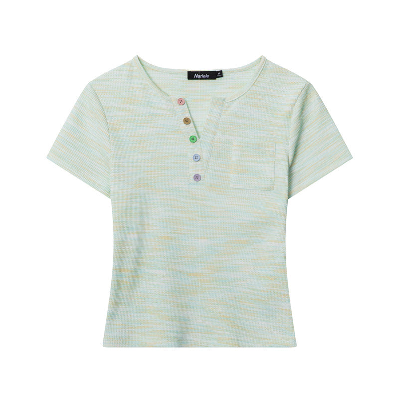 Nariele Colored Button Short Slim Fit Tee