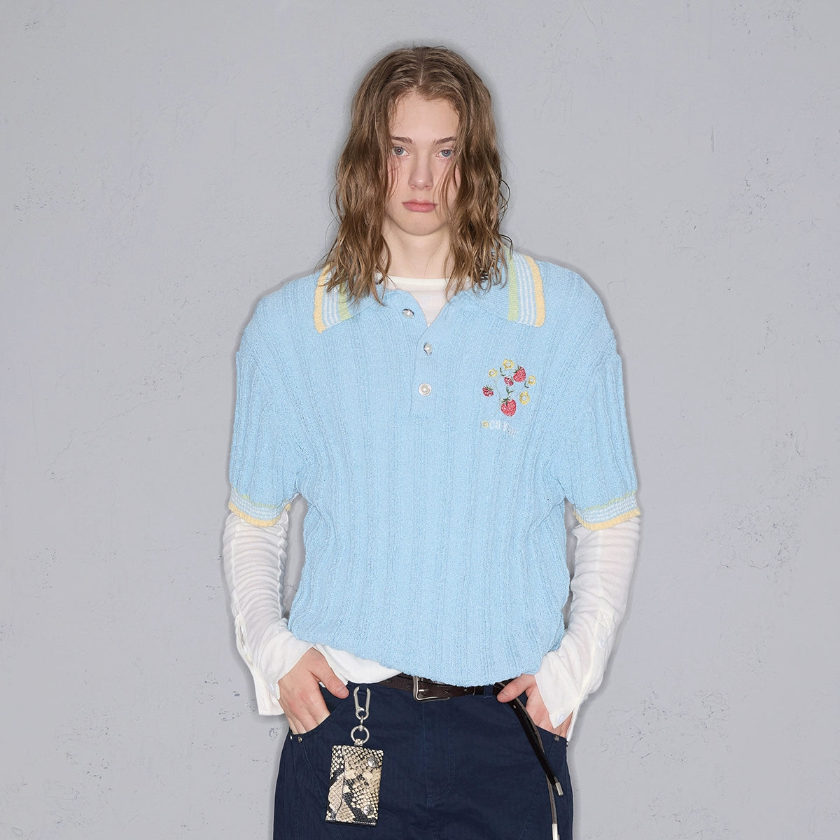 Rocawear Striped Pearl Buckle Embroidered Polo Shirt