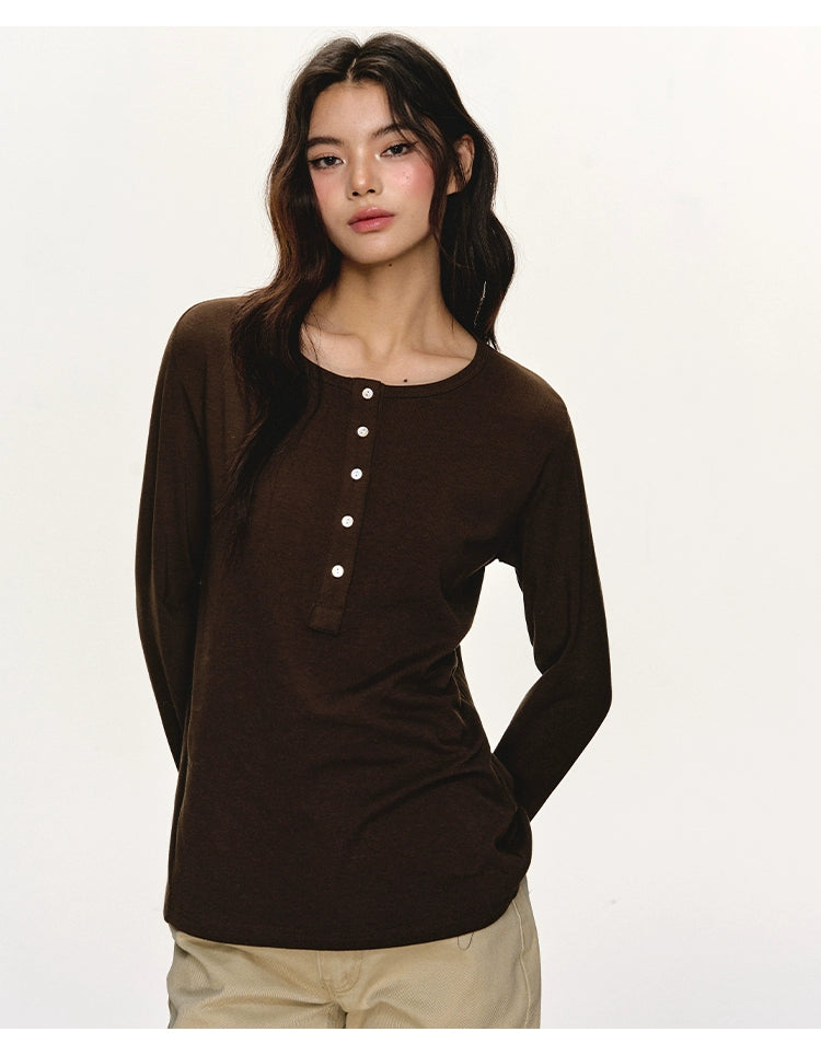 Anna Aneae Henry Collar Bottom Casual Long Sleeve