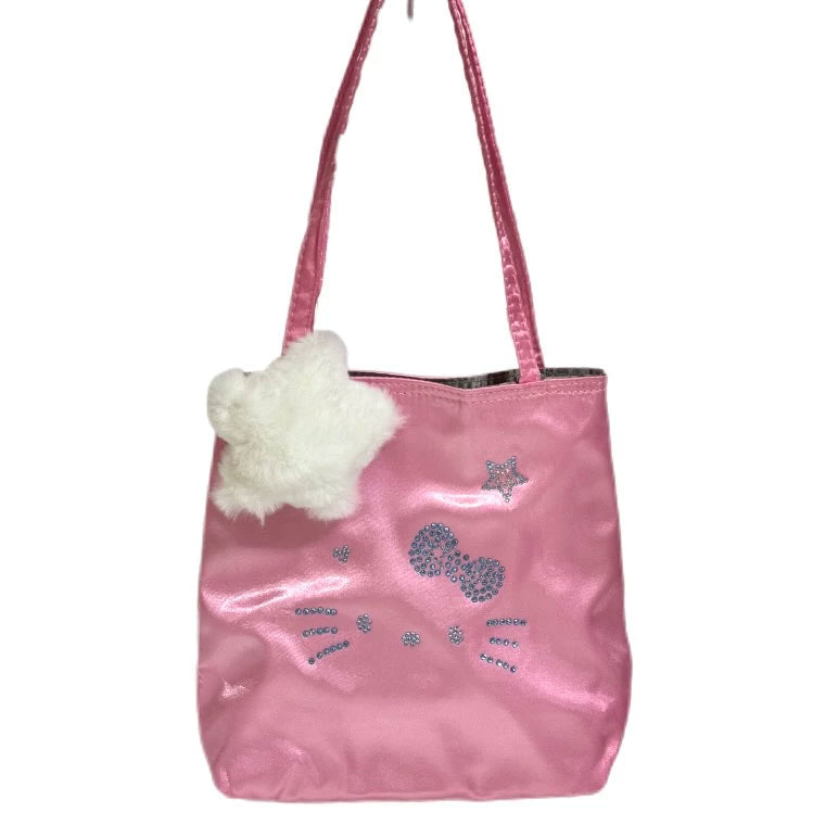 Salty gummy Silk Kitty Rhinestone Magnetic Snap Underarm Bag
