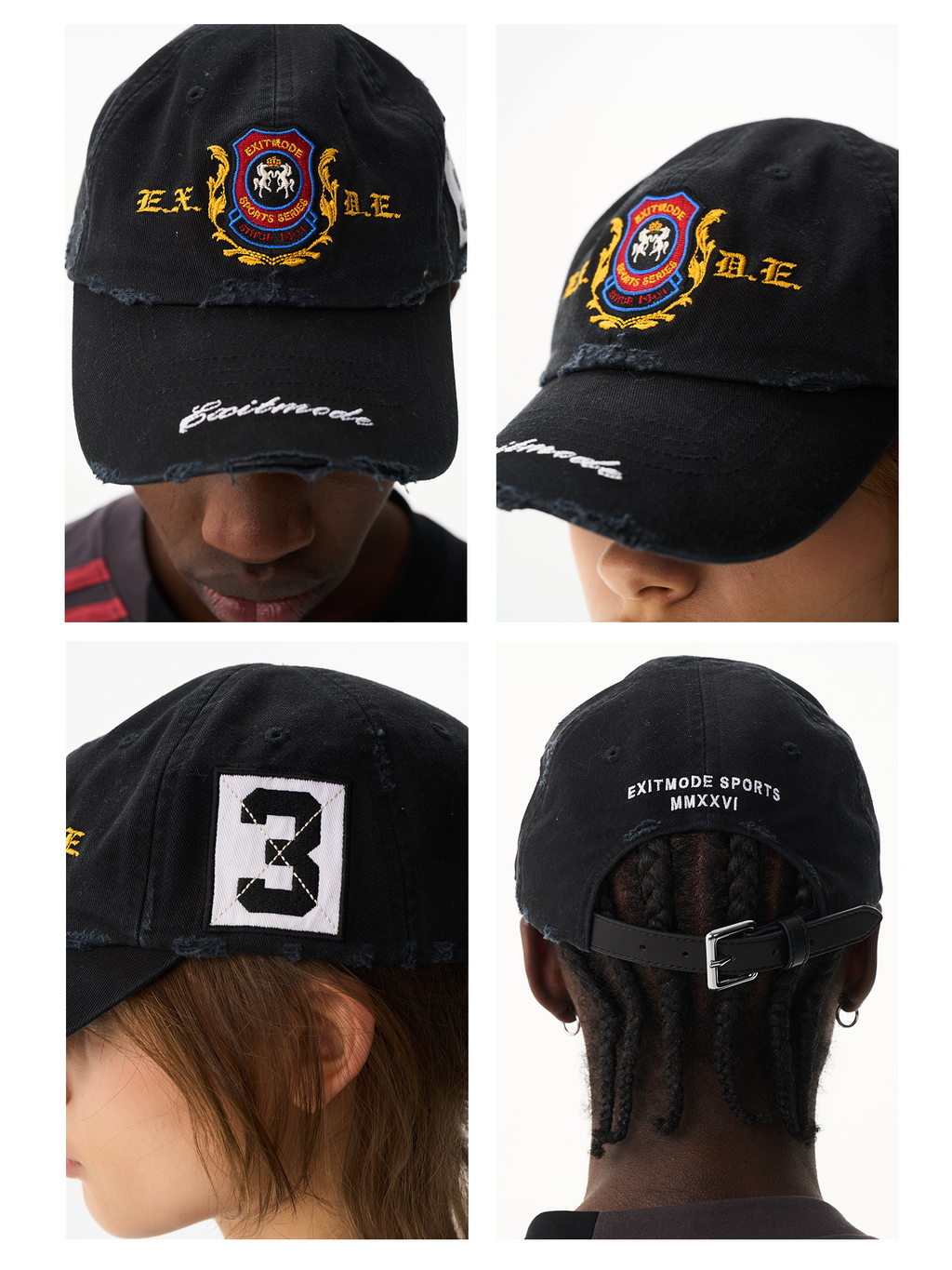 EXITMODE Washed Distressed Badge Embroidered Baseball Cap