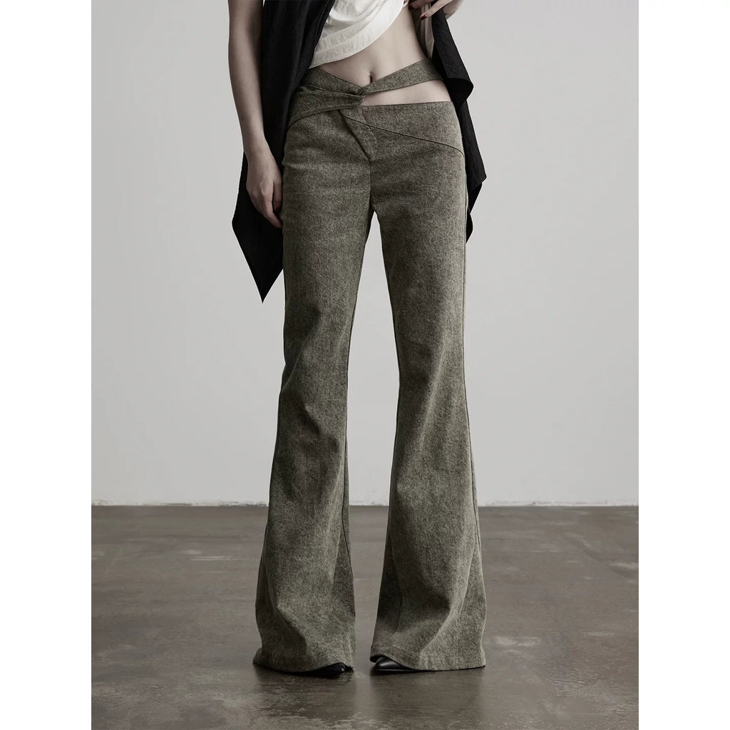 INDULGE Rust Lyocell Blend Wrap Deconstructed Flare Jeans