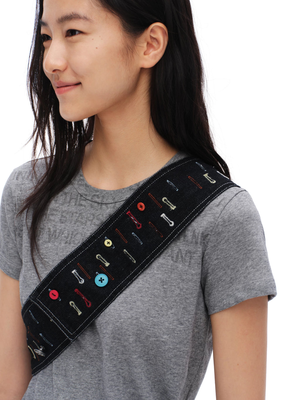 Oinimi Fun Buttonhole Embroidered Denim Fanny Pack